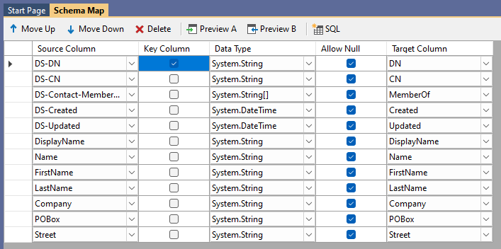 Export Schema Mapping