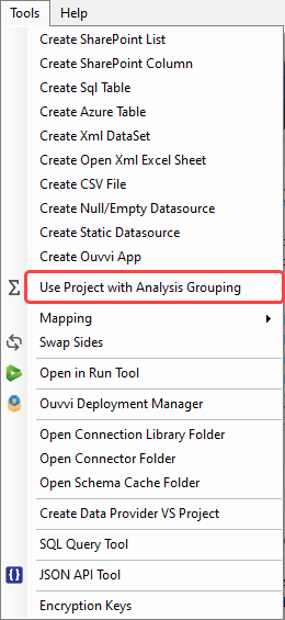 Analysis Grouping Tools Menu