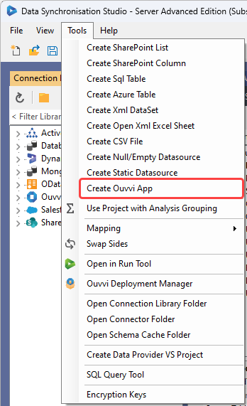 Create Ouvvi App Tools Menu