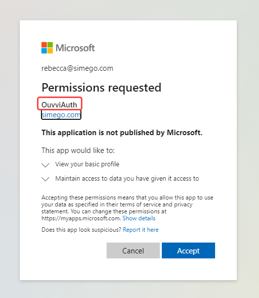 Microsoft Permissions Request