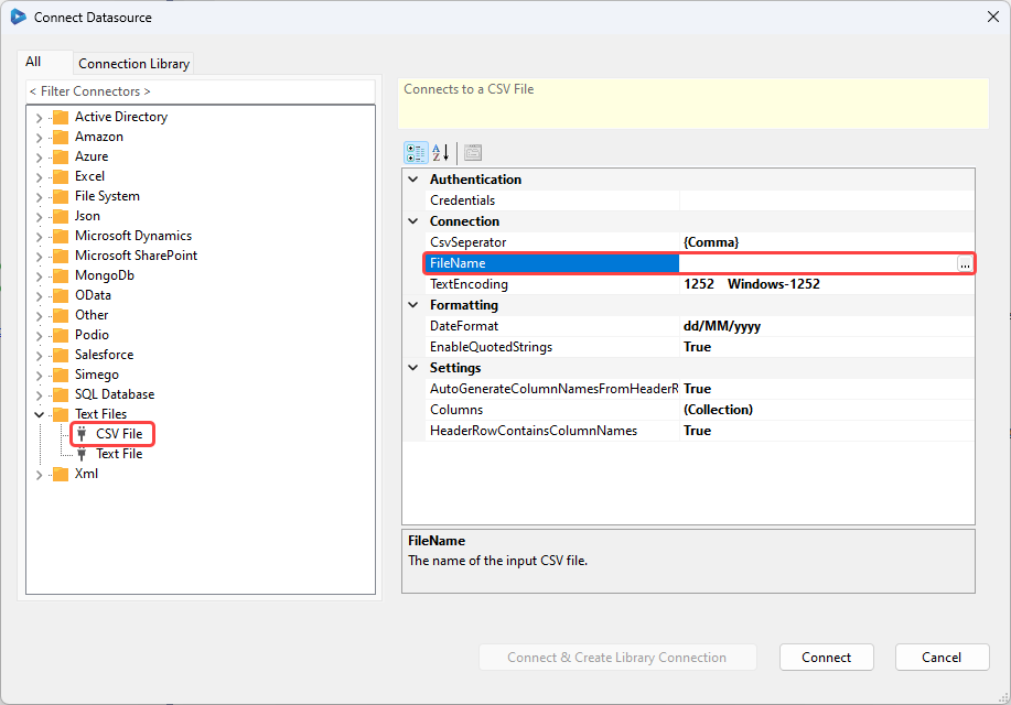 Connect to CSV