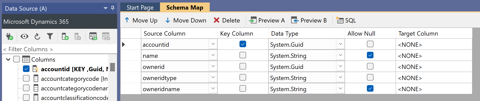 Schema Map Columns