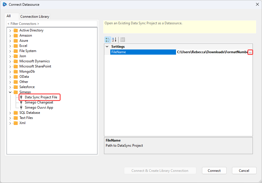 Data Sync Project Connection