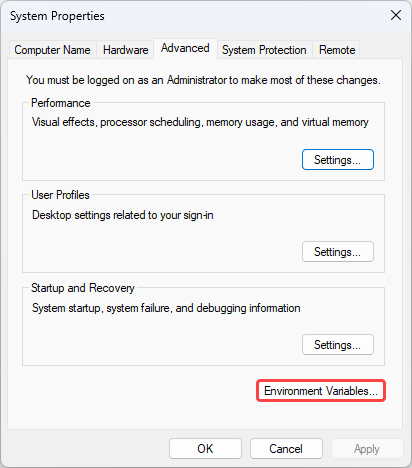 Open Environment Variables