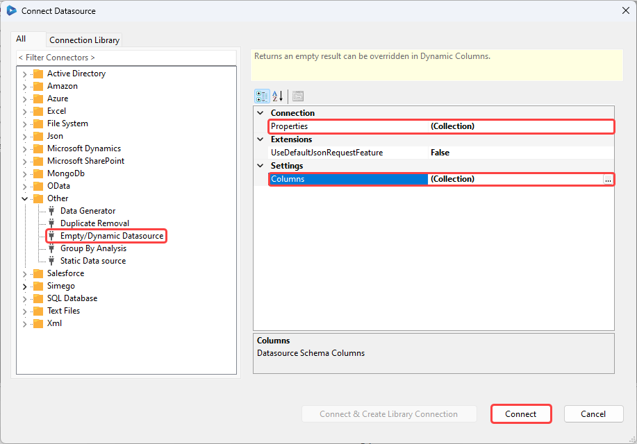 Connect to Empty Data Source