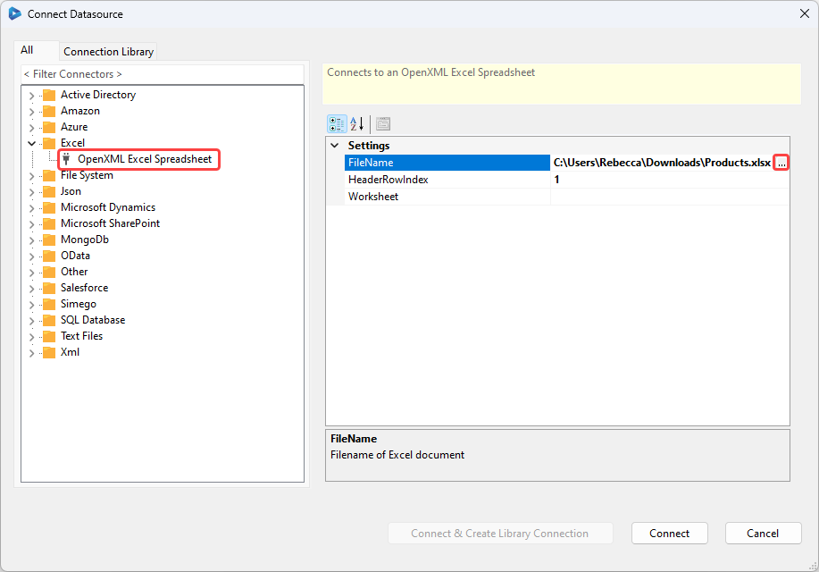 Connect to Excel XLSX File