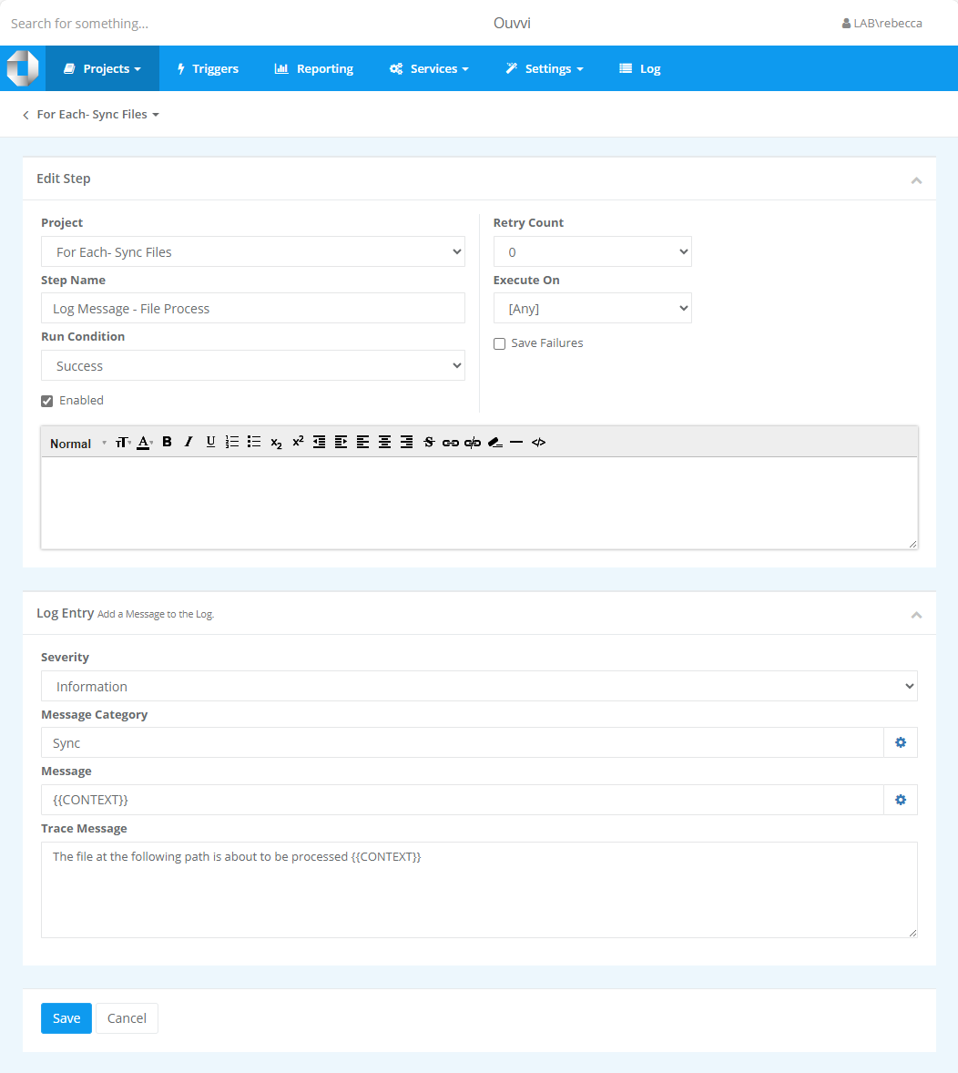 Log Message Step