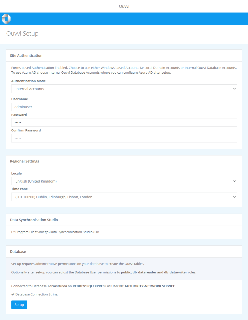 Forms Setup