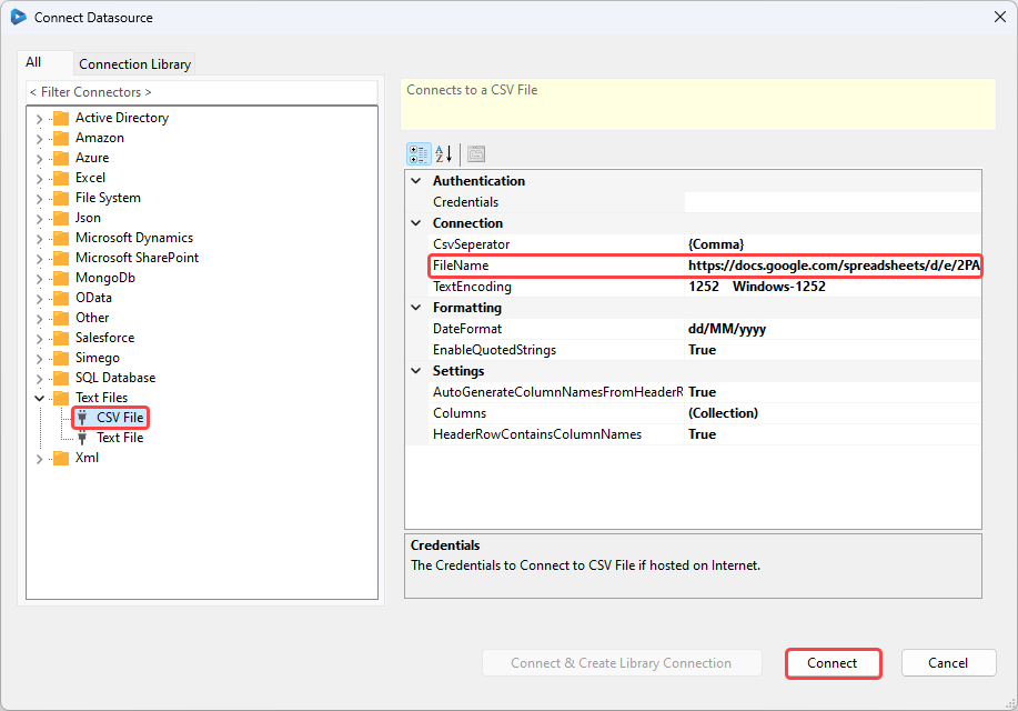 URL into CSV Connector