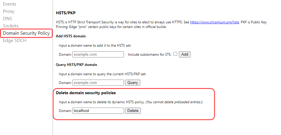 Delete HSTS Localhost