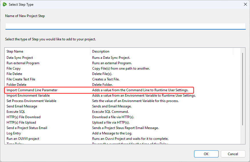 Command Line Parameter Step