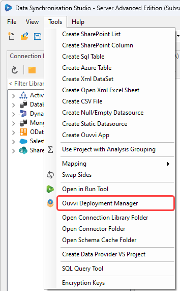 Deployment Manager Tools Menu