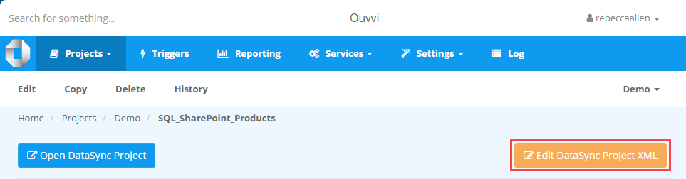 Edit DataSync Project XML Button