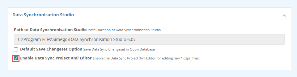 Enable Data Sync Project XML Editor