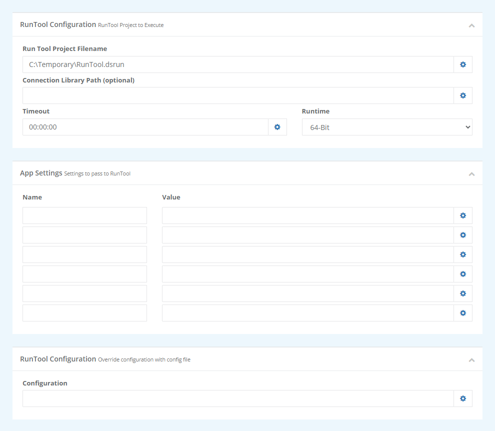 RunTool Project Step Configuration