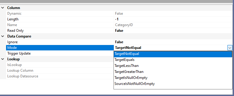 Data Compare Mode options