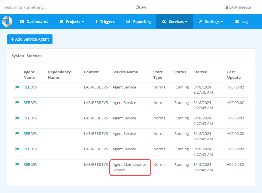 Agent Maintenance Service Running