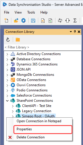 Connection Library Properties