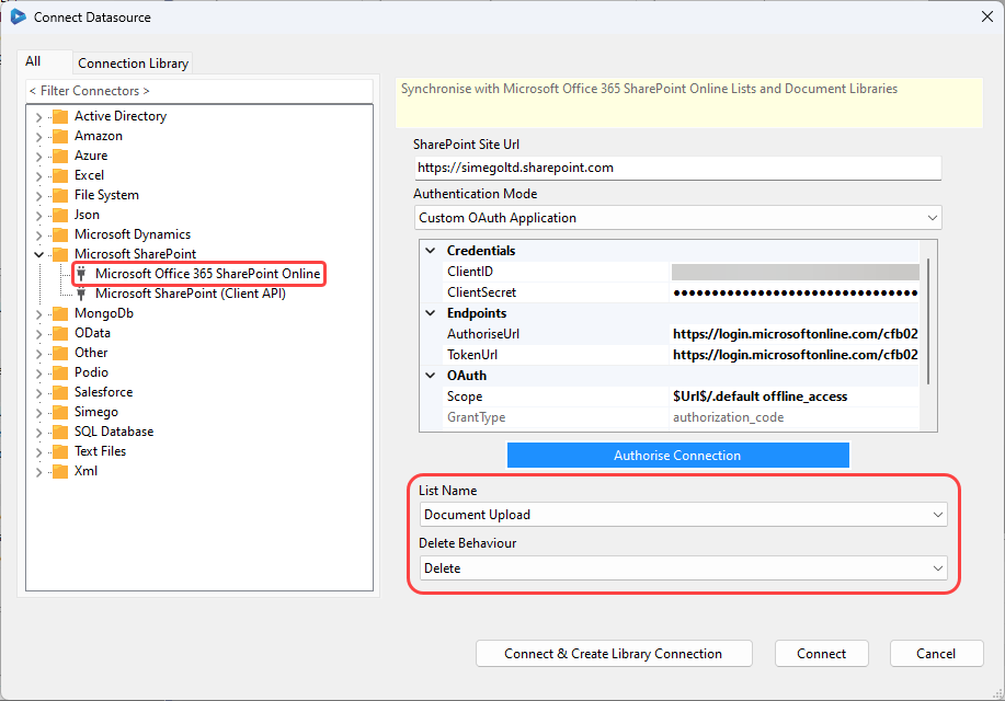 SharePoint Document Library Connection