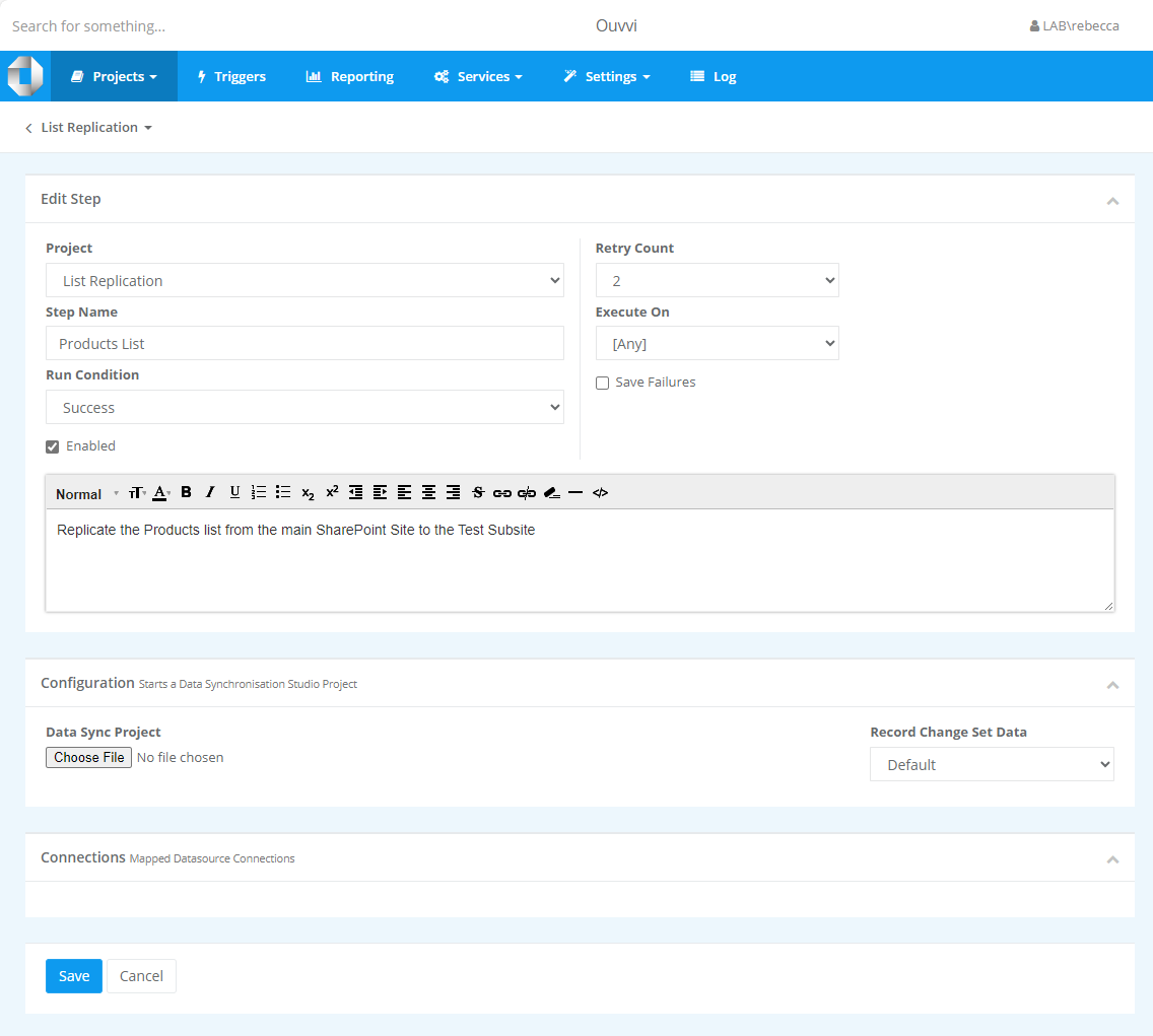 Create Data Sync Step