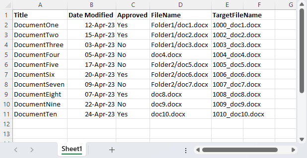 Spreadsheet of Data With Folders