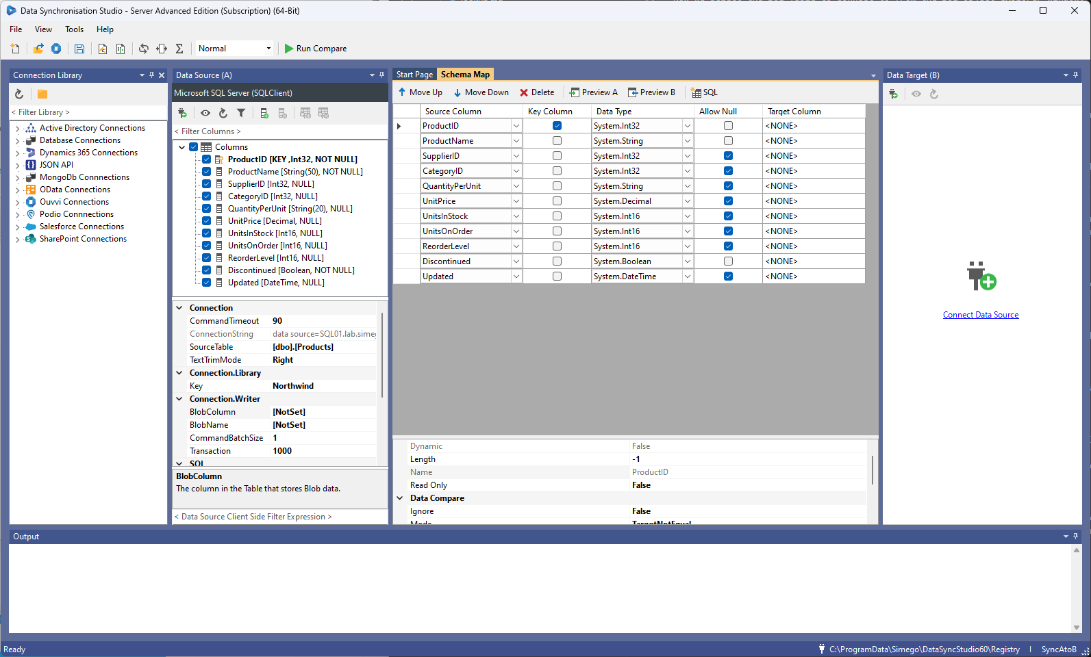 SQL Table Source Connected