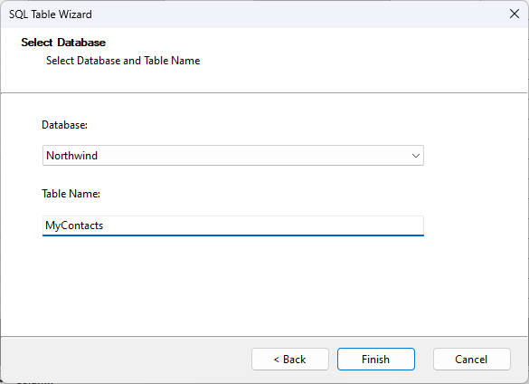 SQL Wizard Create Table