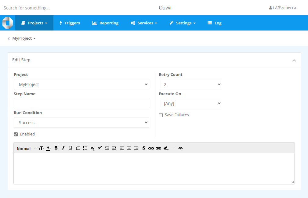 Step configuration options