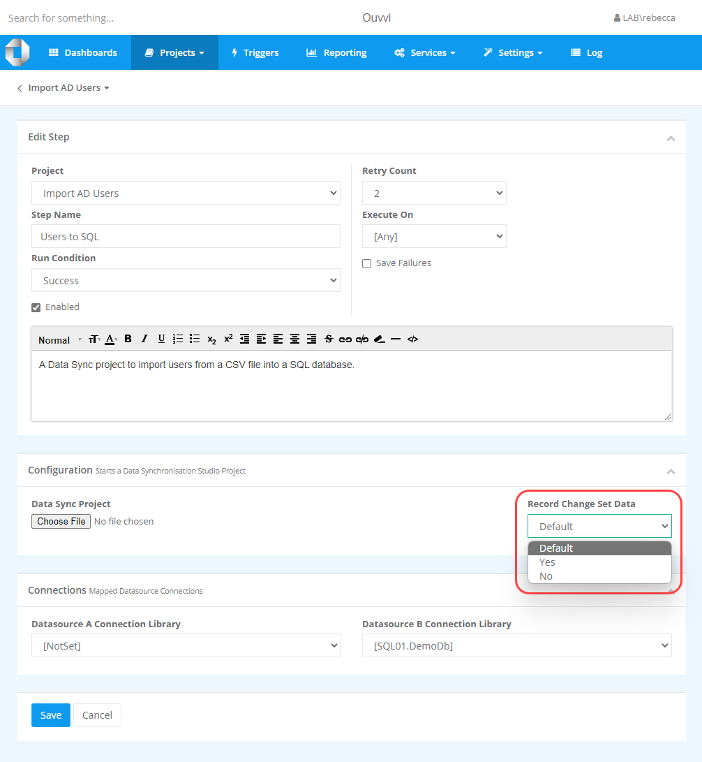 Change Set Option Steps