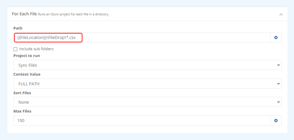 ForEachFile Configuration User Setting